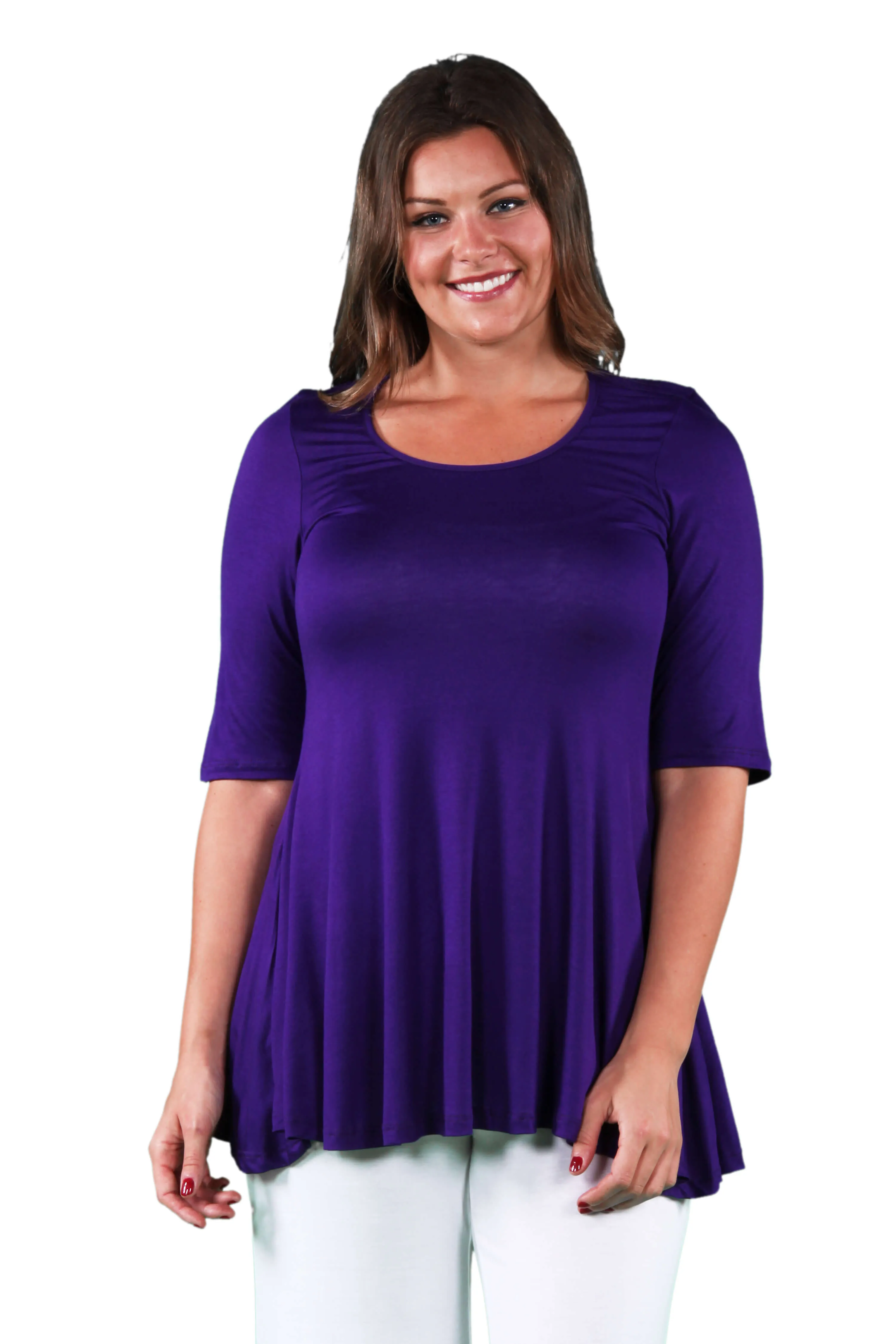 Elbow Sleeve Plus Size Tunic Top For Women