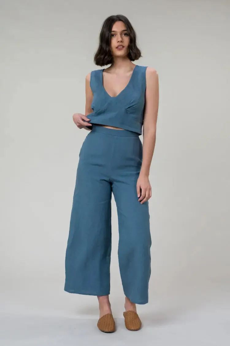 Emma linen pants in sky linen by Wilga Clothing