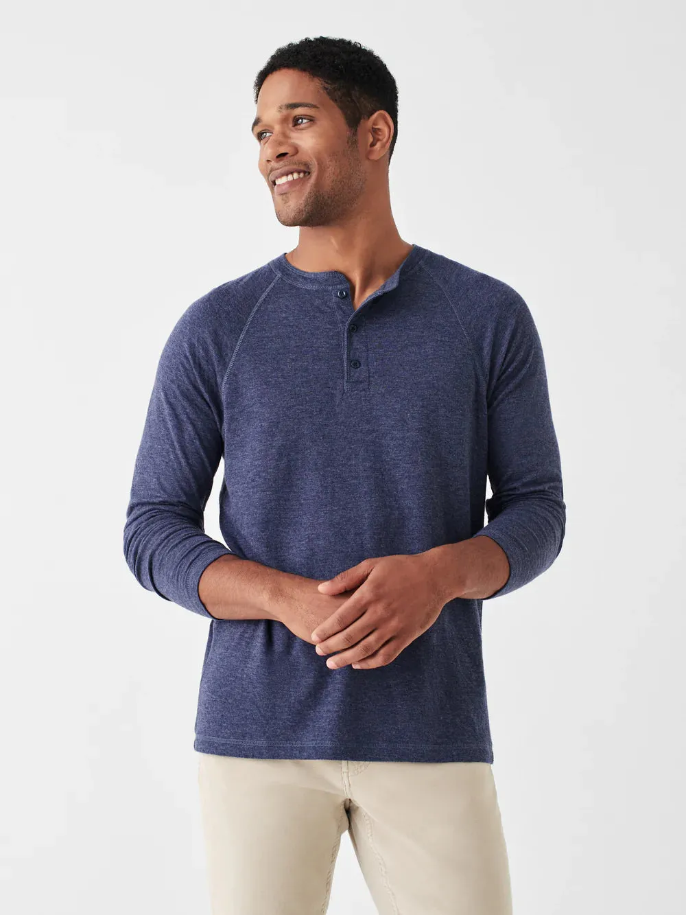 Faherty Cloud Long-Sleeve Henley, Navy Heather