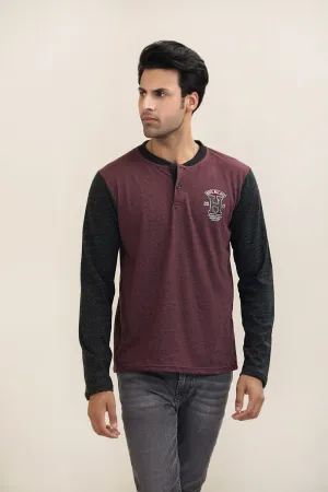 Fashion Henley With Contrast Sleeves