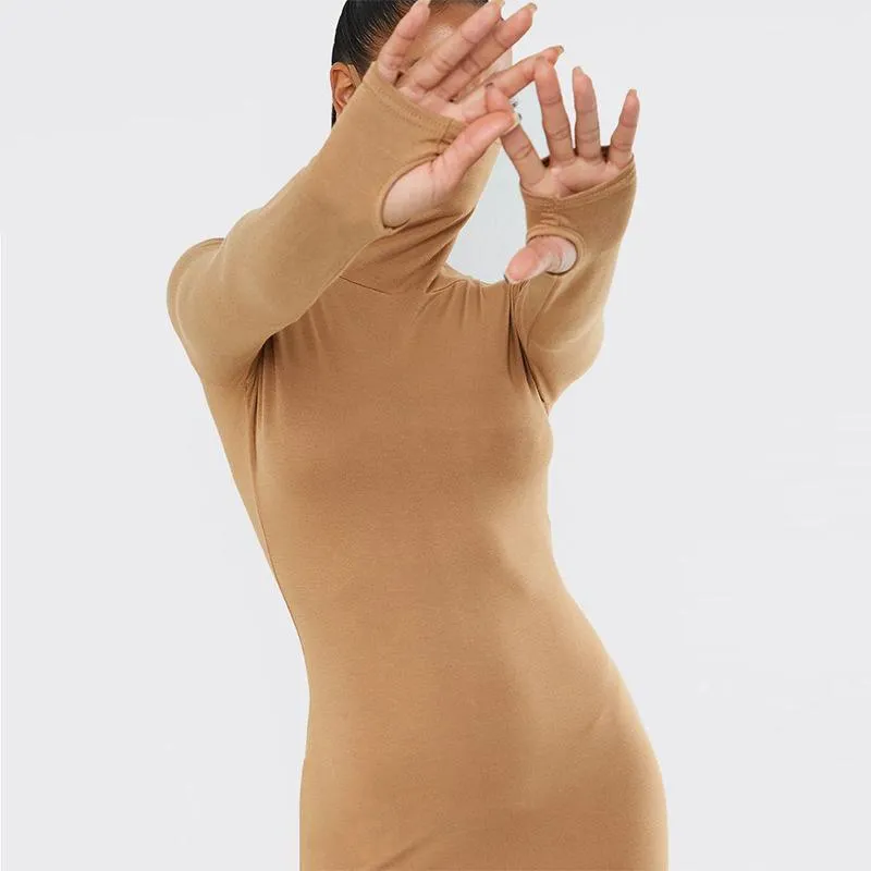 Fashion Slim Mask One Piece Sexy Long Sleeve Dress