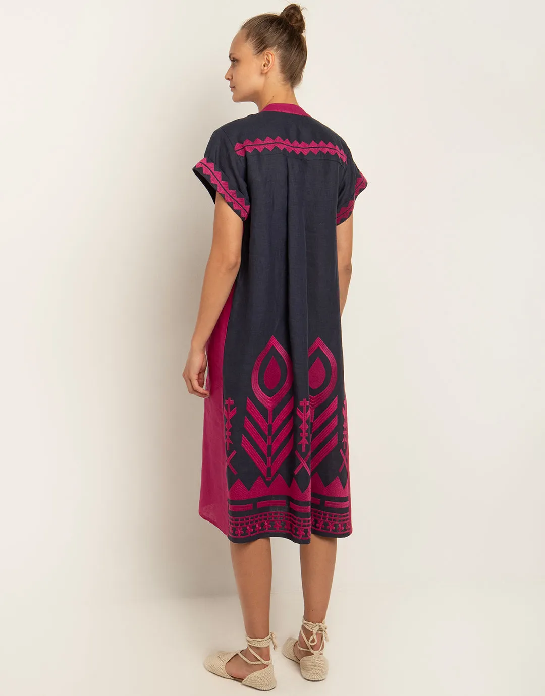 Feathers Kaftan Tunic - Navy and Magenta