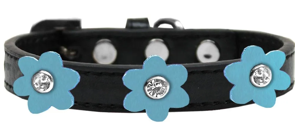 Flower Premium Collar Black With Baby Blue Flowers Size 10