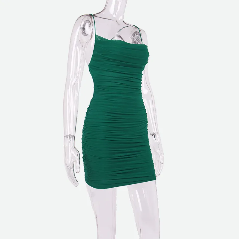 Forest Green Dress | Backless Mesh Ruched