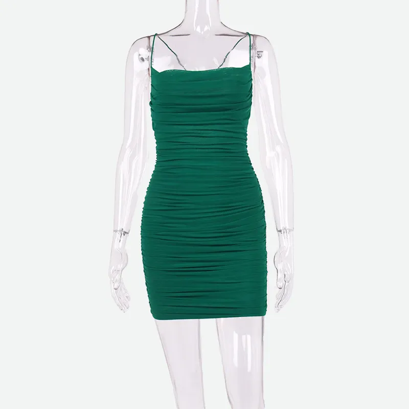 Forest Green Dress | Backless Mesh Ruched