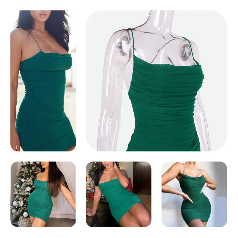 Forest Green Dress | Backless Mesh Ruched