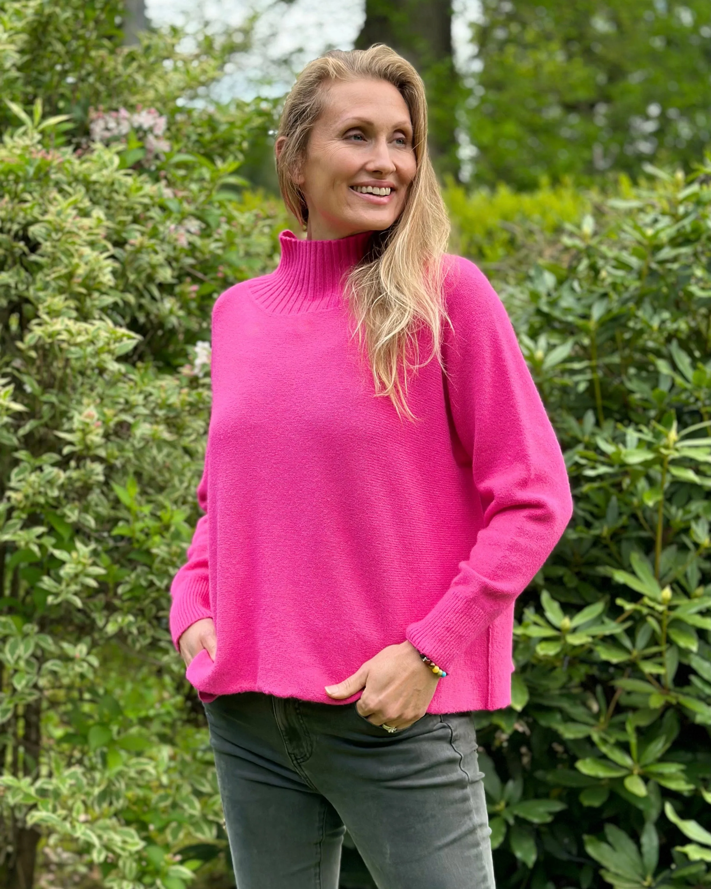 Funnel Neck Soft Knit Long Sleeve Jumper - Fuchsia