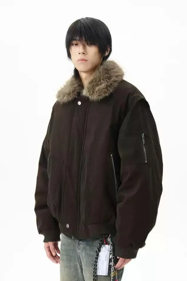 Fur Collar Side Pockets Jacket