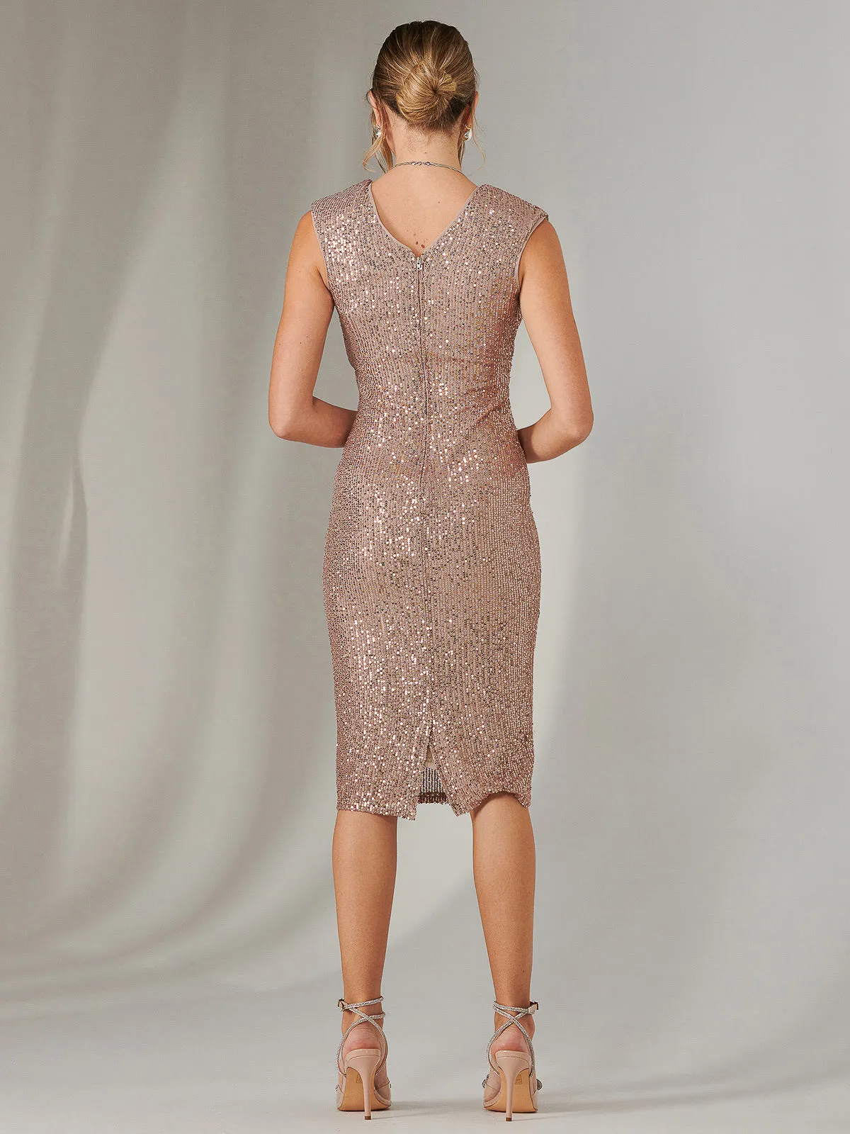 Gittel Sequin Bodycon Midi Dress, Brown Gold