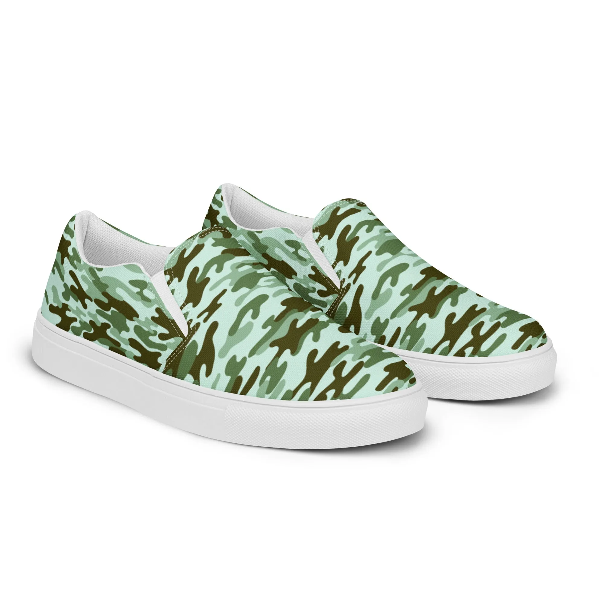 Green Army Print Women's Sneakers, Camouflaged Army Print Women’s Slip-On Canvas Shoes (US Size: 5-12)