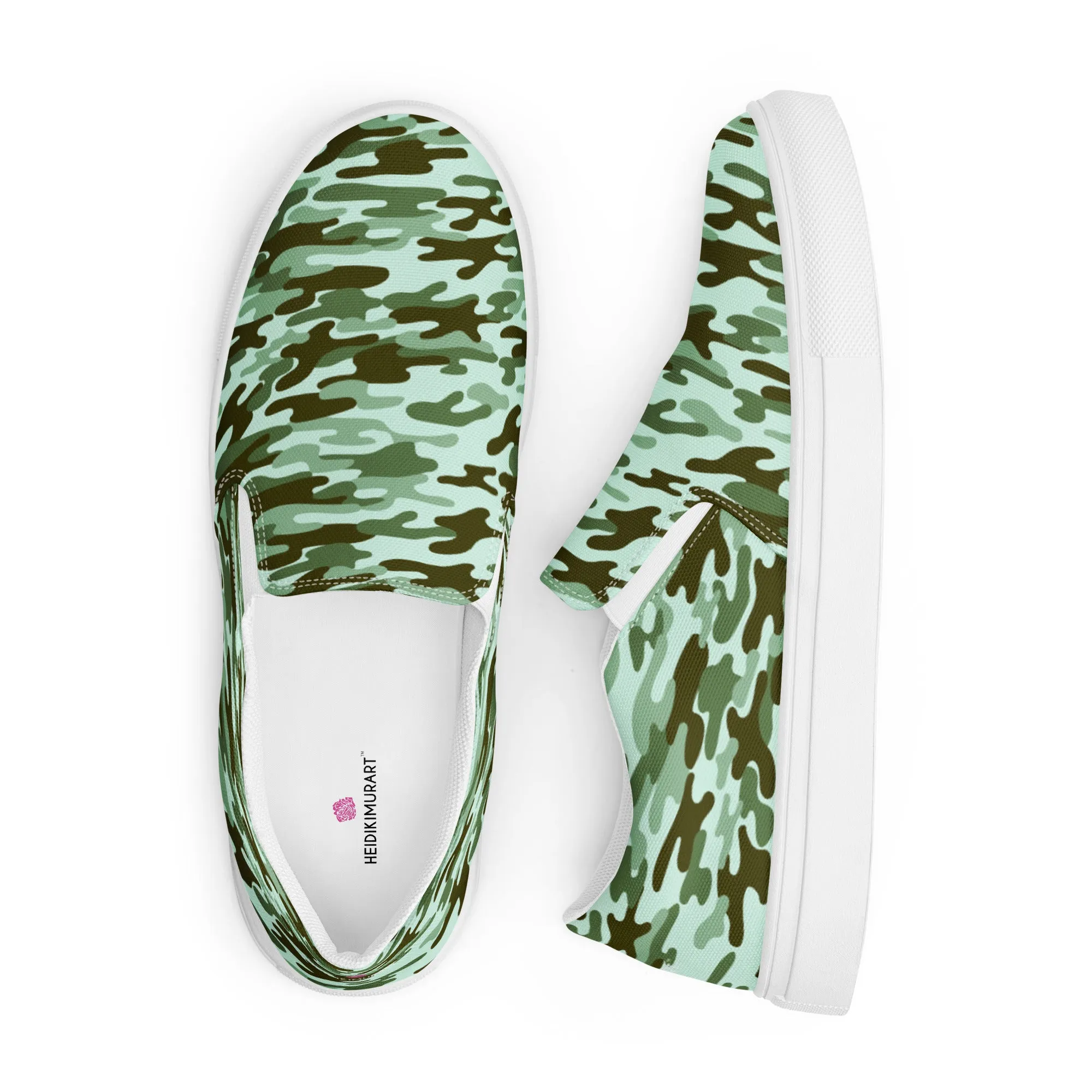 Green Army Print Women's Sneakers, Camouflaged Army Print Women’s Slip-On Canvas Shoes (US Size: 5-12)