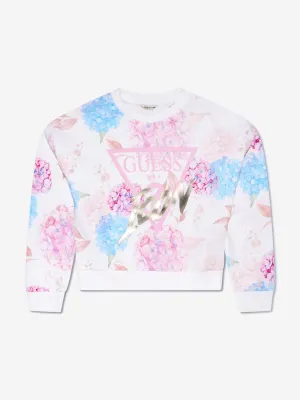 Guess Girls Floral Print Sweatshirt in White