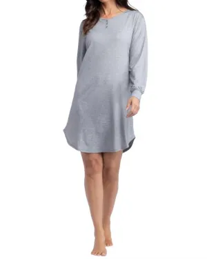 Hannah - 36" Ls Henley Sleep Shirt in Heather Grey | Heather Grey