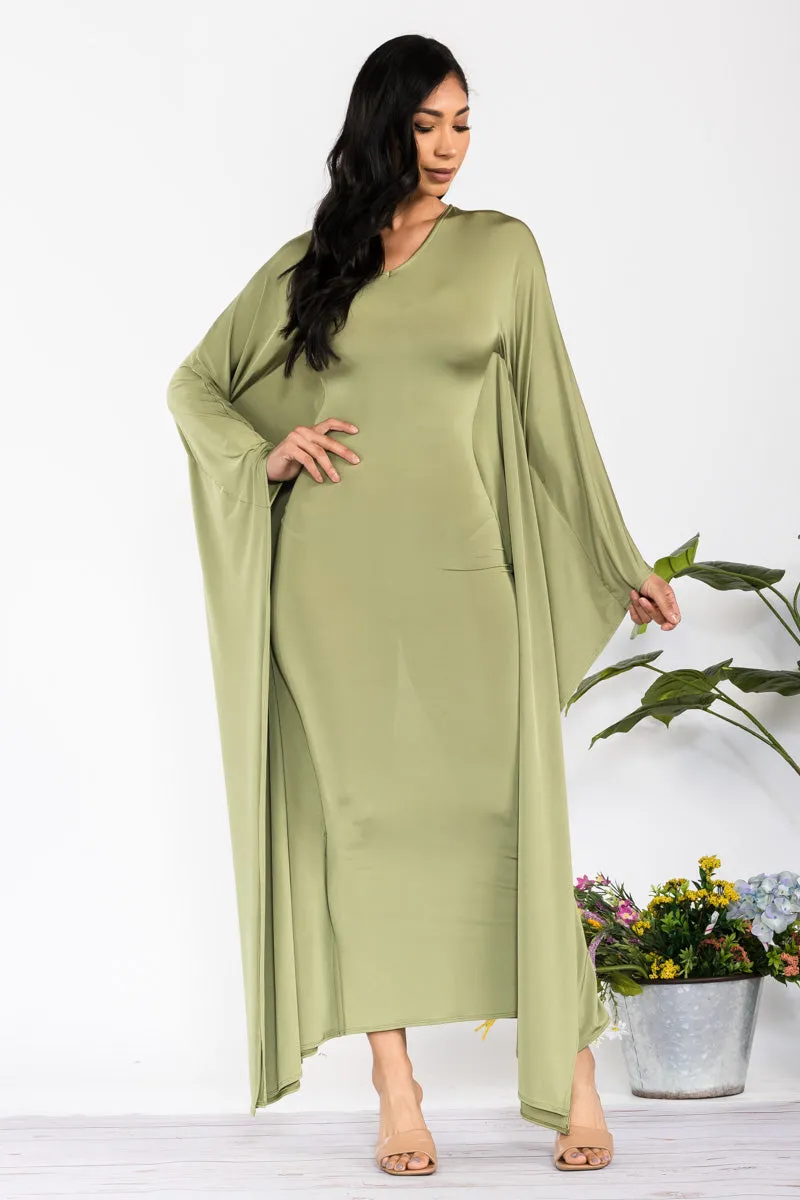 HH750X-S - LONG SLEEVE DRAPE MAXI DRESS