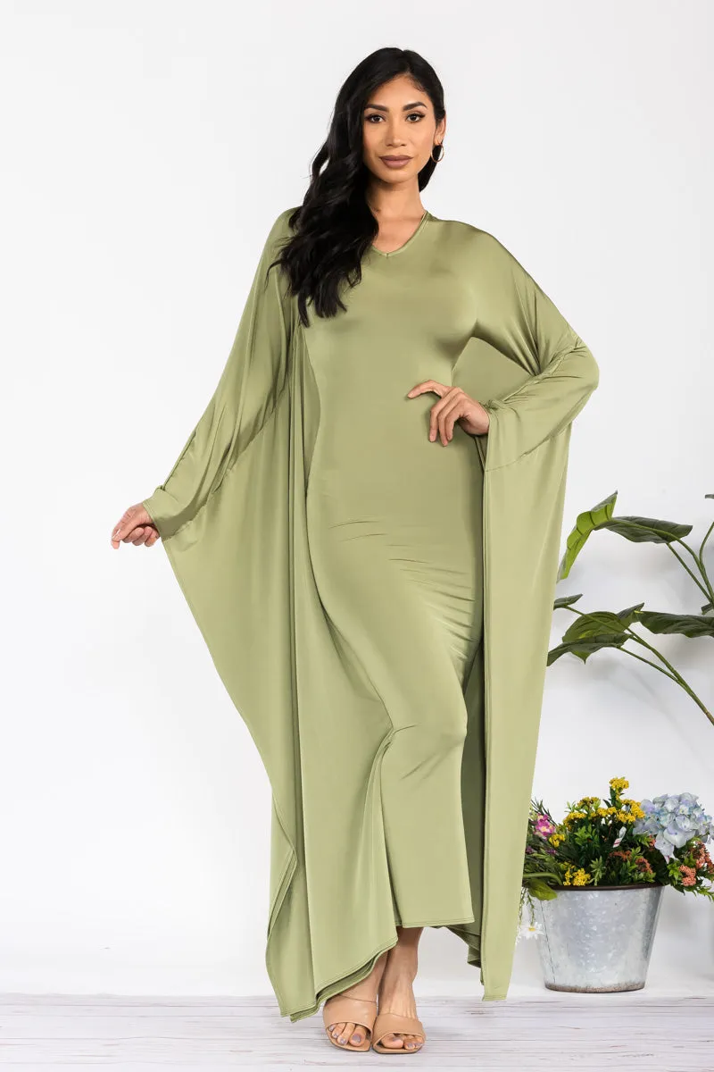 HH750X-S - LONG SLEEVE DRAPE MAXI DRESS