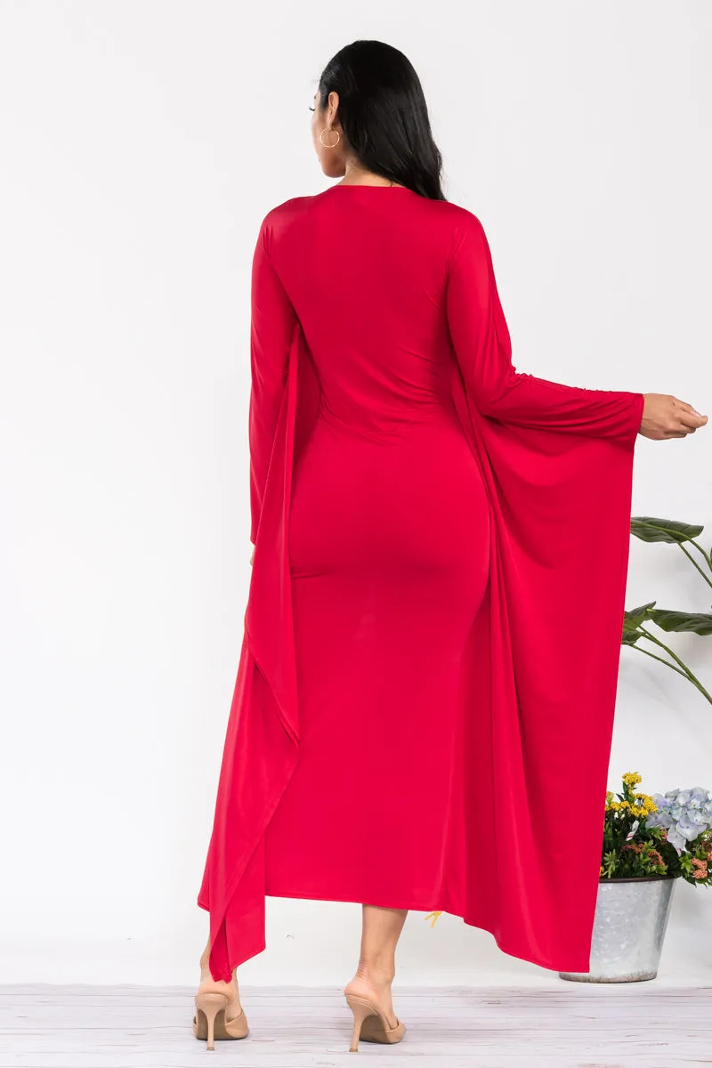 HH750X-S - LONG SLEEVE DRAPE MAXI DRESS