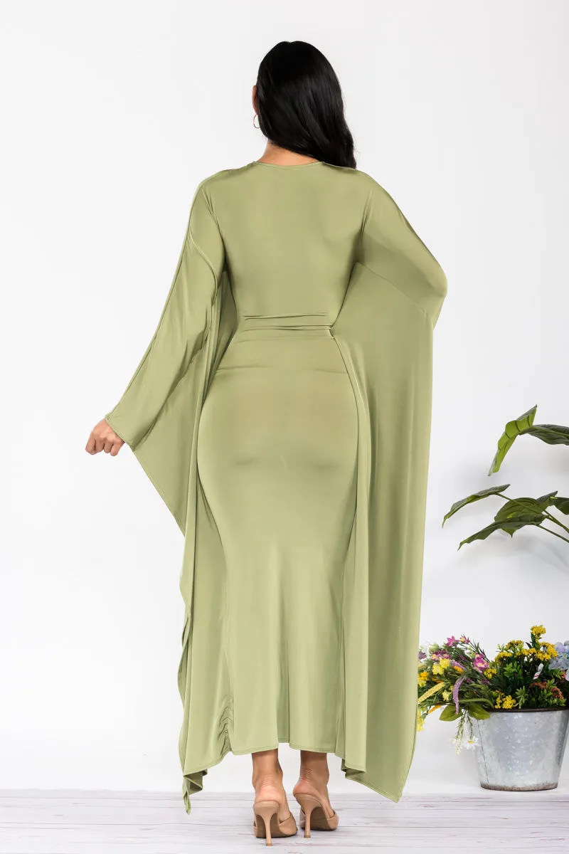 HH750X-S - LONG SLEEVE DRAPE MAXI DRESS