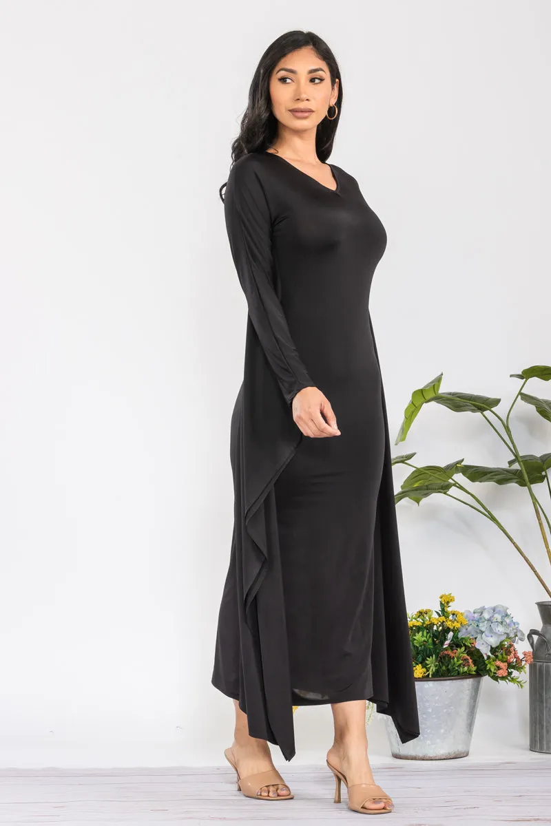 HH750X-S - LONG SLEEVE DRAPE MAXI DRESS