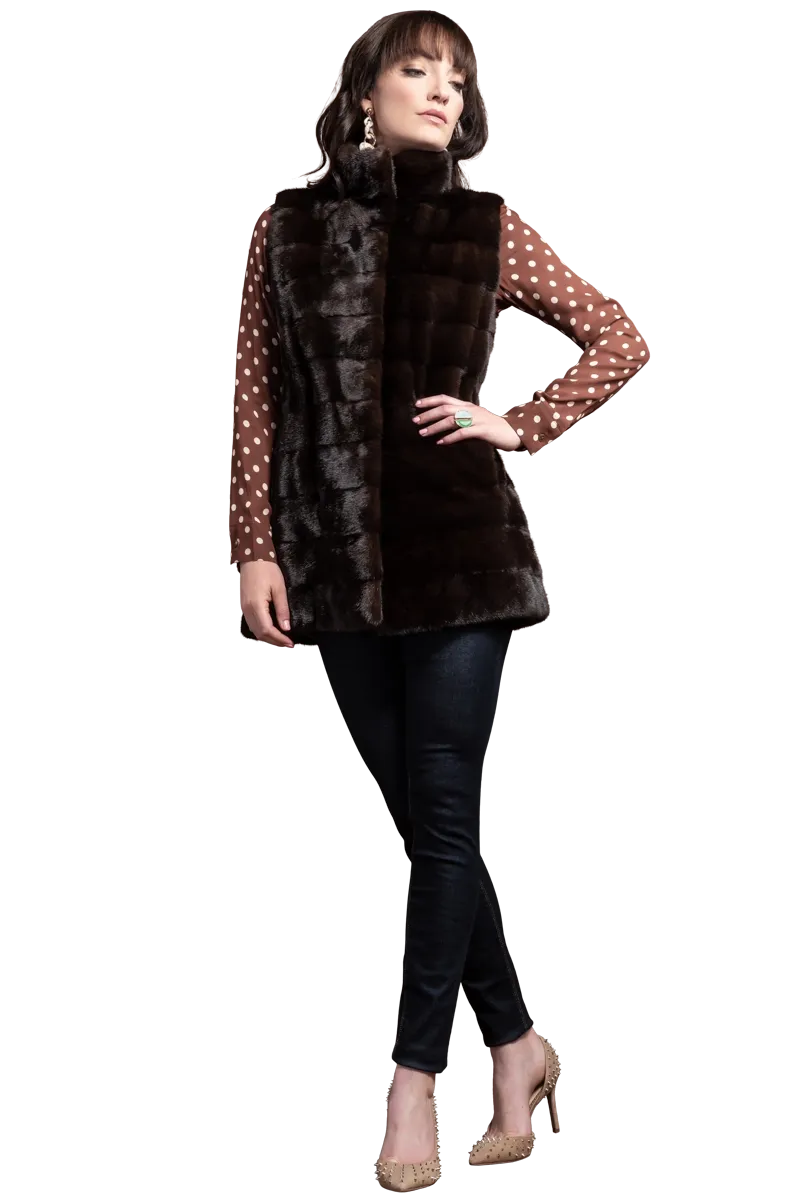 Horizontal Mink Fur Vest - Stand-Up Collar