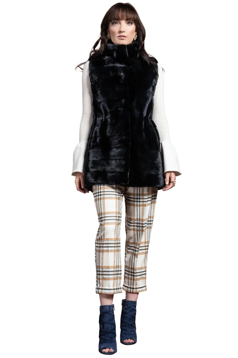 Horizontal Mink Fur Vest - Stand-Up Collar