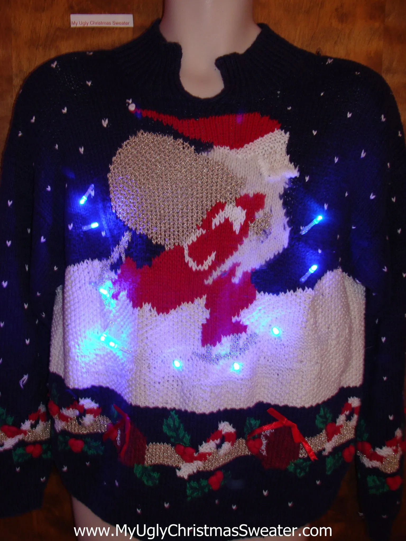 Ice Skating Santa 80s Light Up Ugly Xmas Sweater