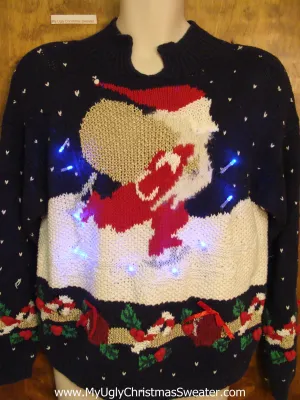 Ice Skating Santa 80s Light Up Ugly Xmas Sweater