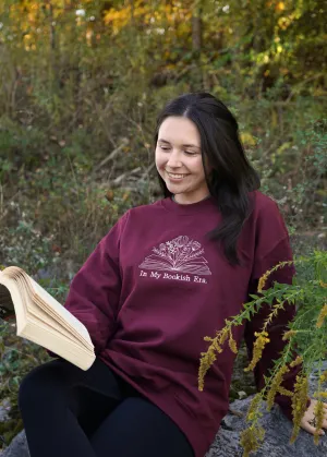 IN MY BOOKISH ERA Embroidered Maroon Crewneck Sweatshirt