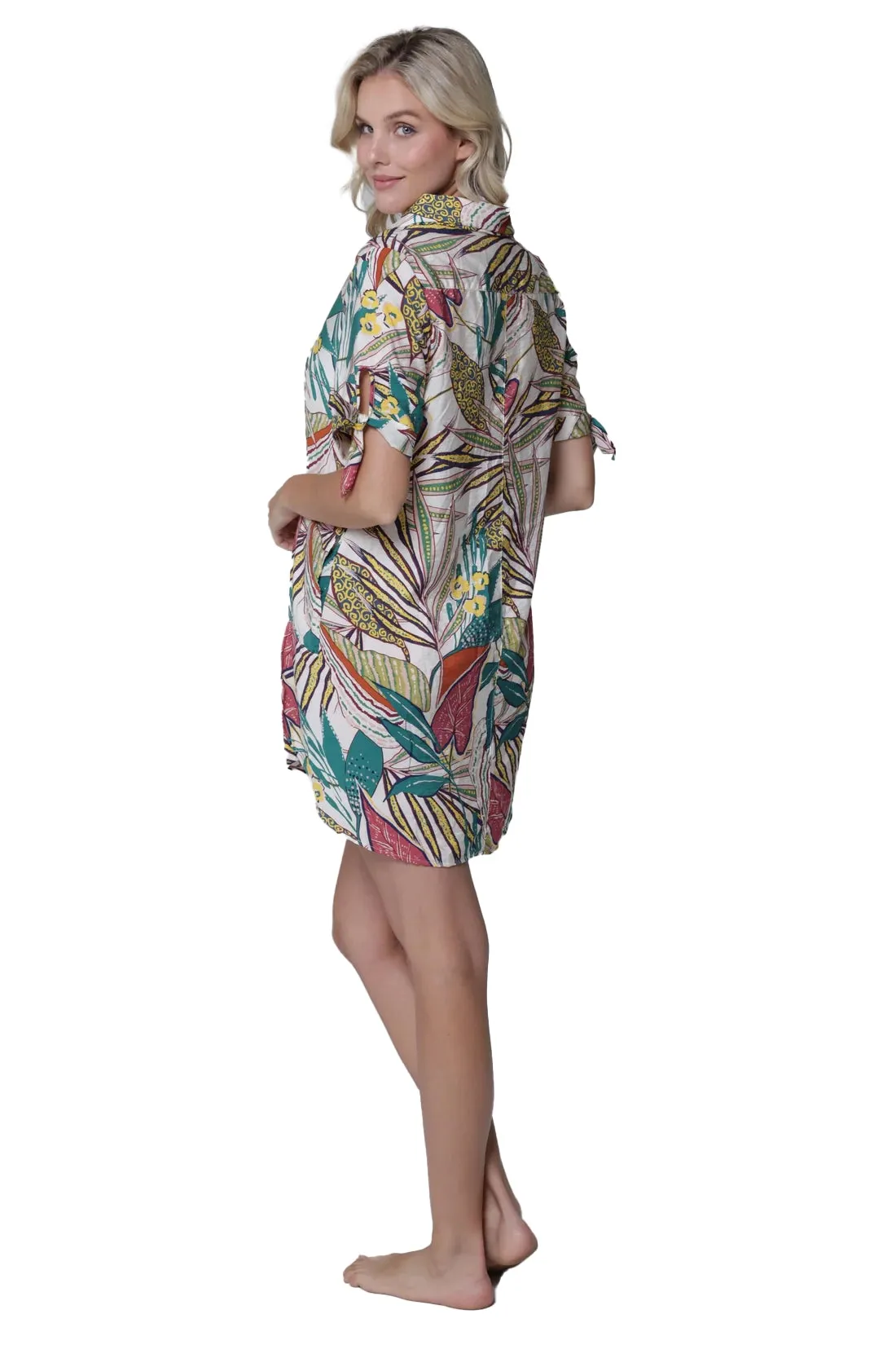 J Valdi Funky Palm Button Tunic Coverup - Multi