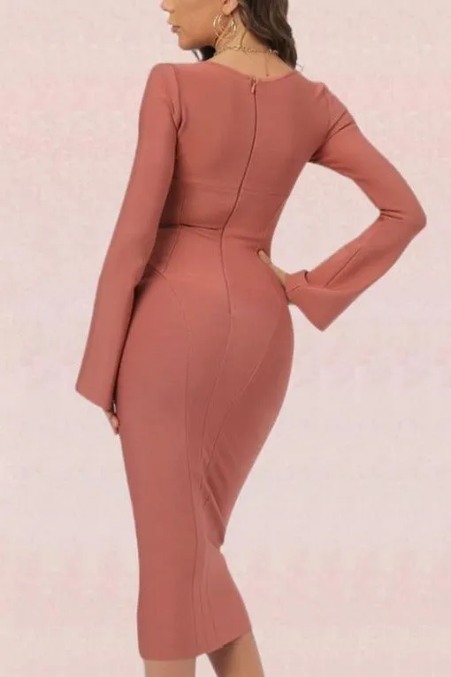 Jules Long Sleeve Midi Bandage Dress - Watermelon Pink