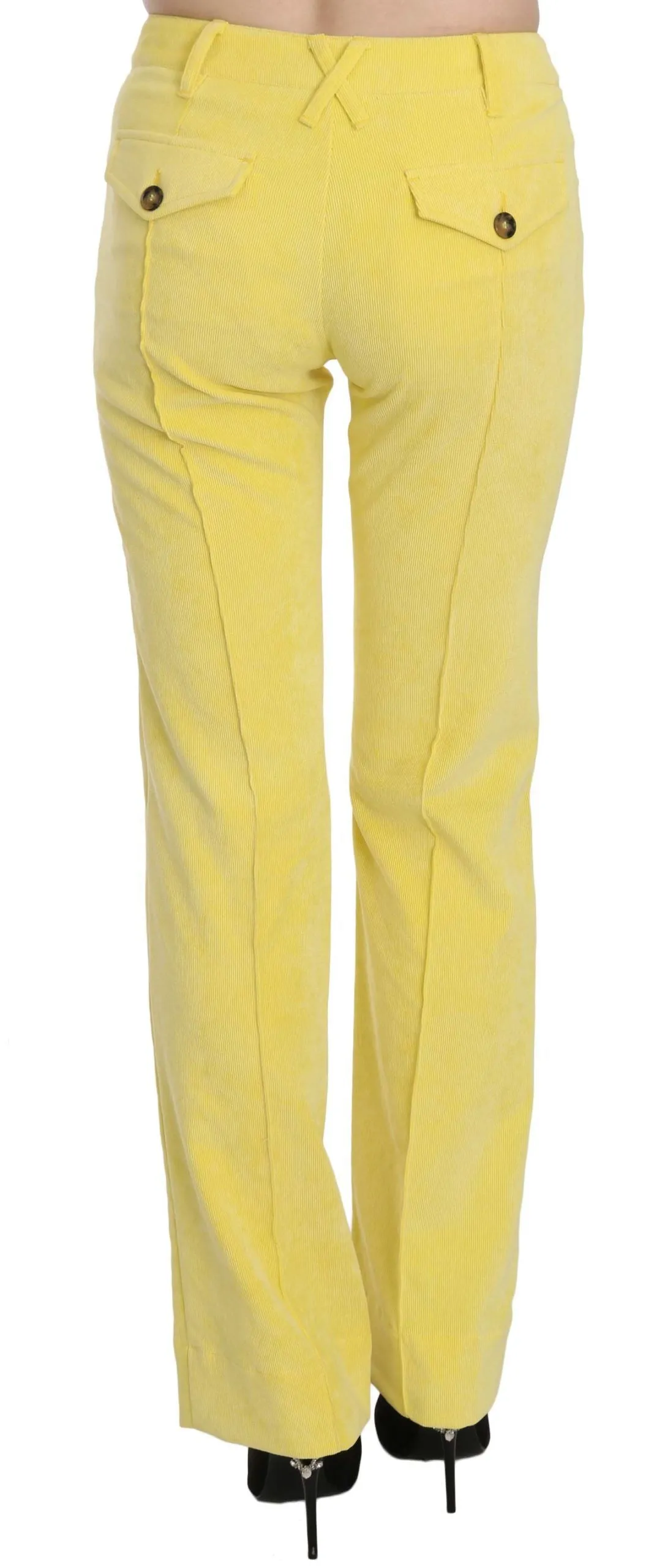 Just Cavalli Chic Yellow Corduroy Mid Waist Pants