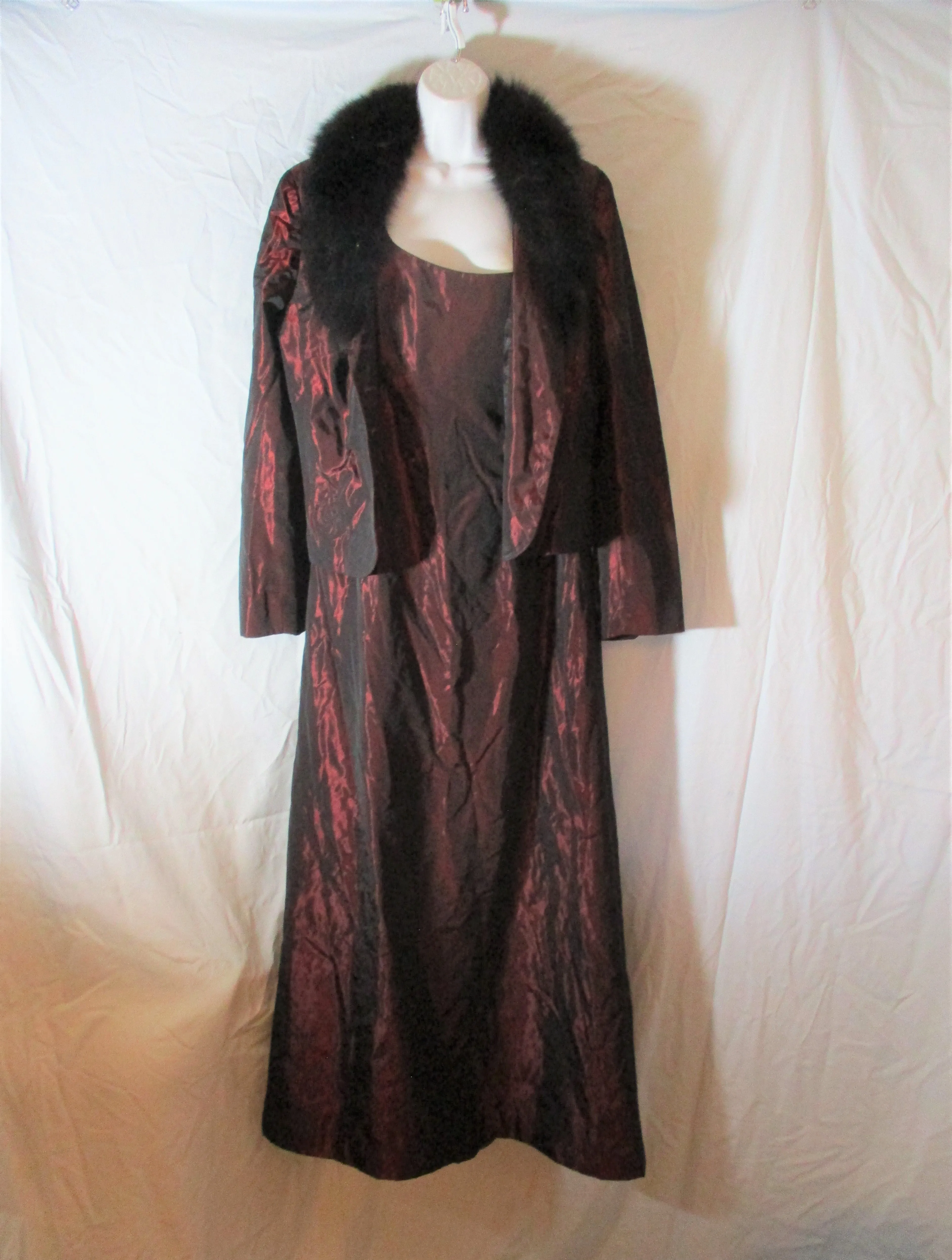 KAY UNGER Sheer FOX FUR RED Blazer JACKET Dress Gown Set 12  RED BLACK Wedding