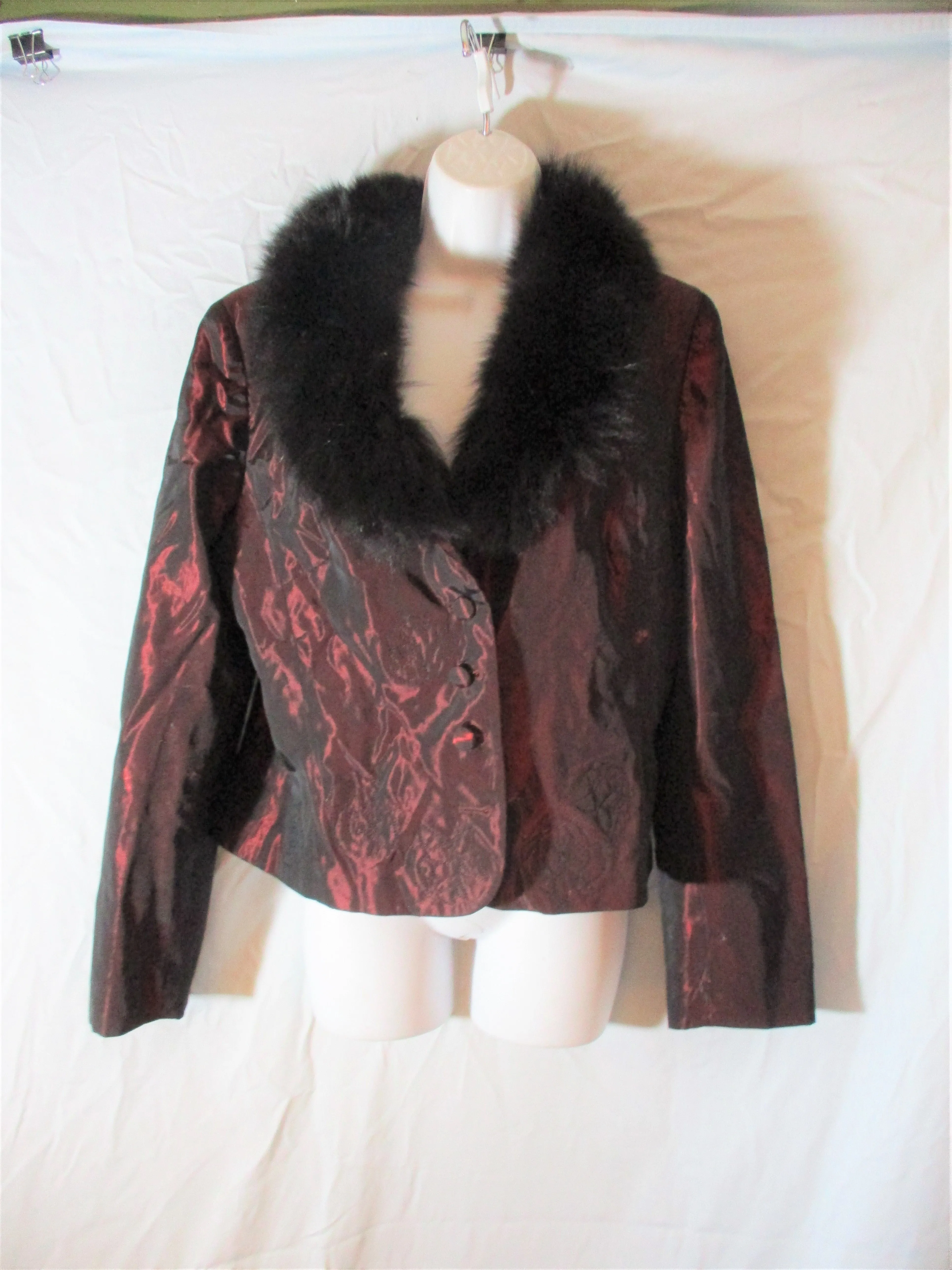 KAY UNGER Sheer FOX FUR RED Blazer JACKET Dress Gown Set 12  RED BLACK Wedding