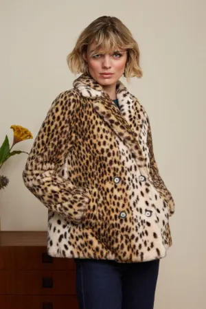 KING LOUIE Ivory Patti Coat Midi Cheetah Fur