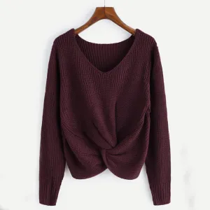 Ladies pullover knot front sweater top