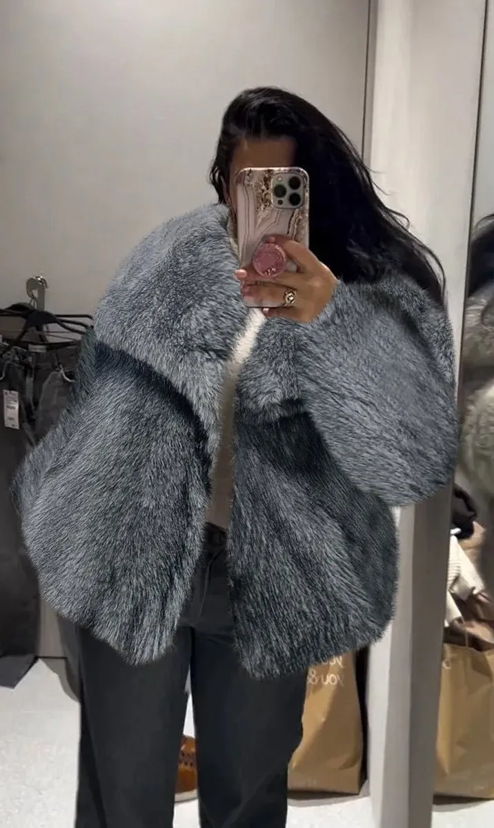 Lapel faux fur coat short body fluffy plush women's coat