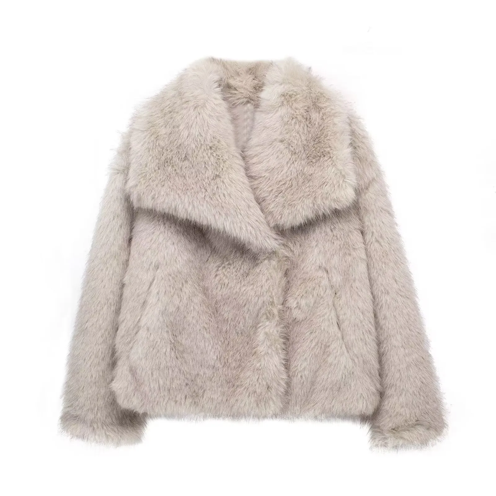 Lapel faux fur coat short body fluffy plush women's coat