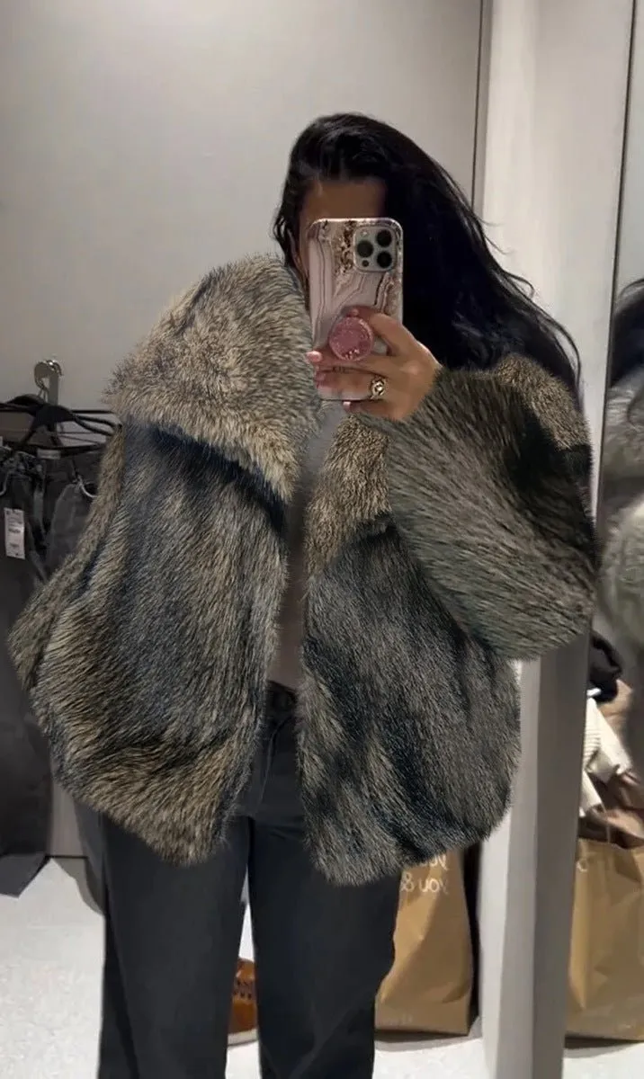 Lapel faux fur coat short body fluffy plush women's coat