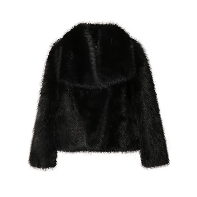 Lapel faux fur coat short body fluffy plush women's coat