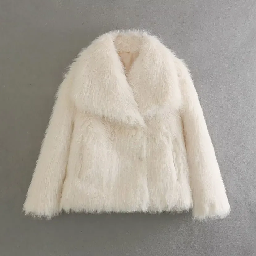 Lapel faux fur coat short body fluffy plush women's coat