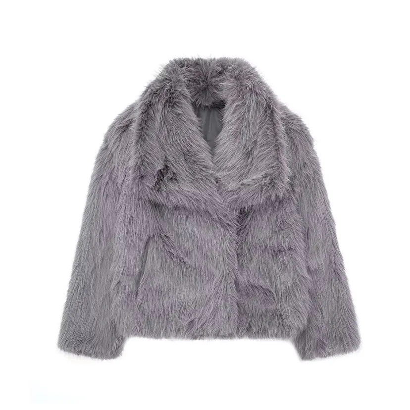 Lapel faux fur coat short body fluffy plush women's coat