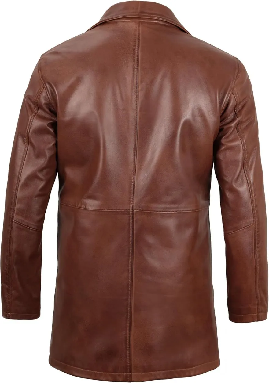 Leather Trench Coat Mens Brown