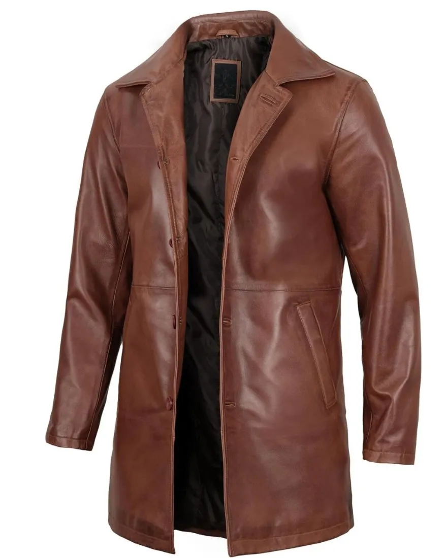 Leather Trench Coat Mens Brown