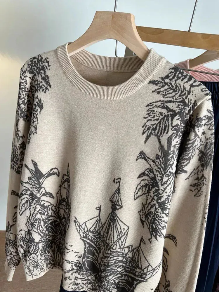 Luxury Designer Sweater Women Animal Floral Pattern Printing Pullover Sweater Classic Crew Neck Knit Tops High Quality C-069