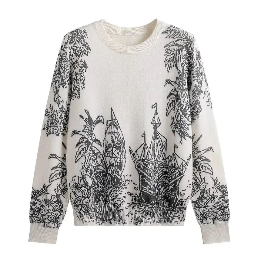 Luxury Designer Sweater Women Animal Floral Pattern Printing Pullover Sweater Classic Crew Neck Knit Tops High Quality C-069