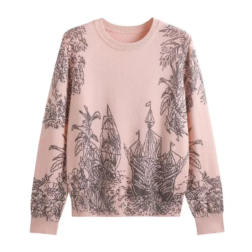 Luxury Designer Sweater Women Animal Floral Pattern Printing Pullover Sweater Classic Crew Neck Knit Tops High Quality C-069