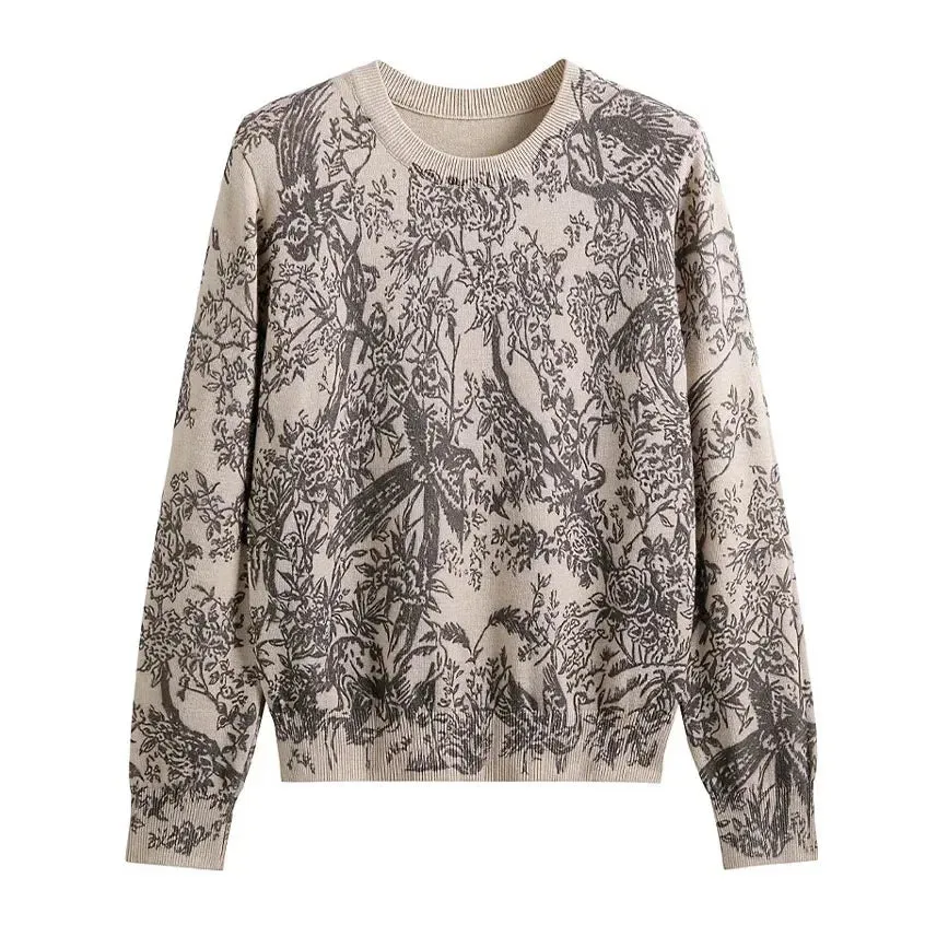 Luxury Designer Sweater Women Animal Floral Pattern Printing Pullover Sweater Classic Crew Neck Knit Tops High Quality C-069