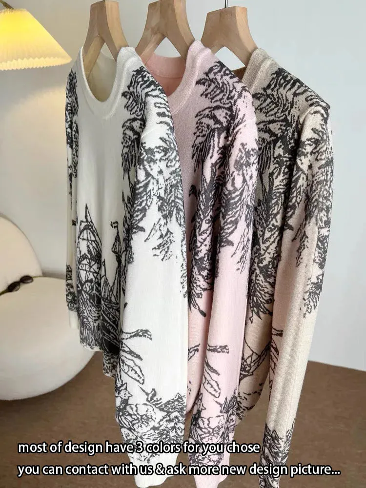 Luxury Designer Sweater Women Animal Floral Pattern Printing Pullover Sweater Classic Crew Neck Knit Tops High Quality C-069