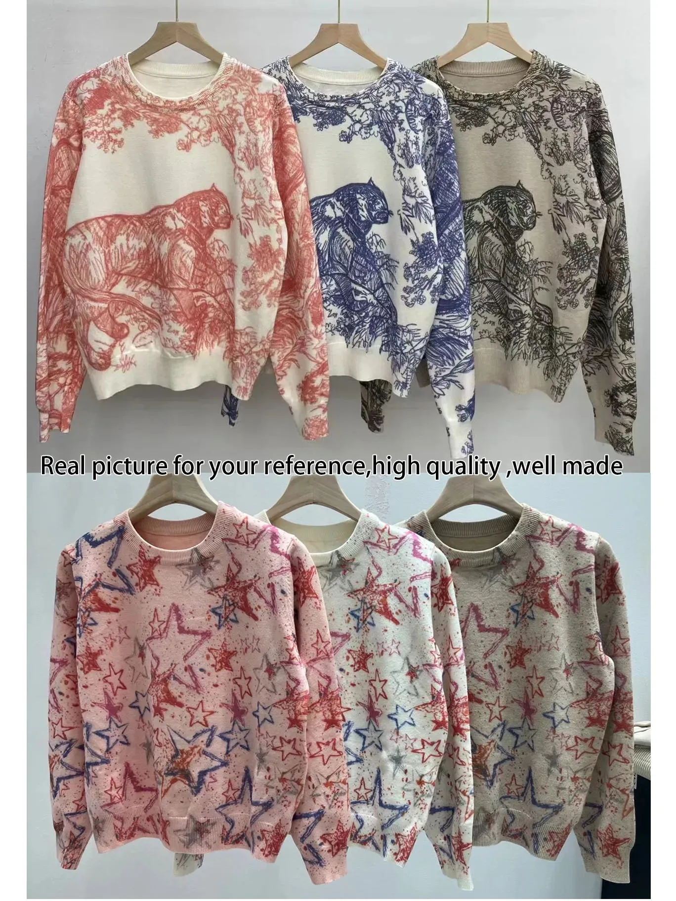 Luxury Designer Sweater Women Animal Floral Pattern Printing Pullover Sweater Classic Crew Neck Knit Tops High Quality C-069