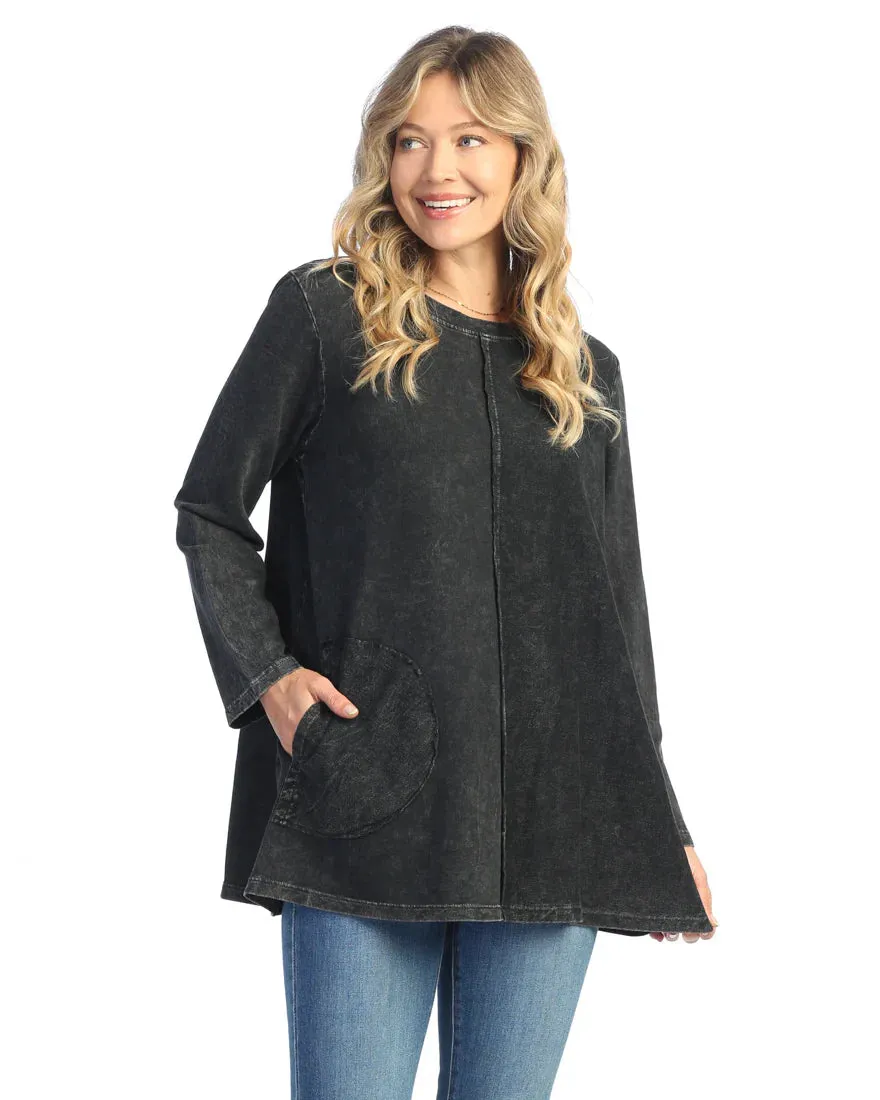 M121-Blk Tunic Long Sleeve 2 Pocket