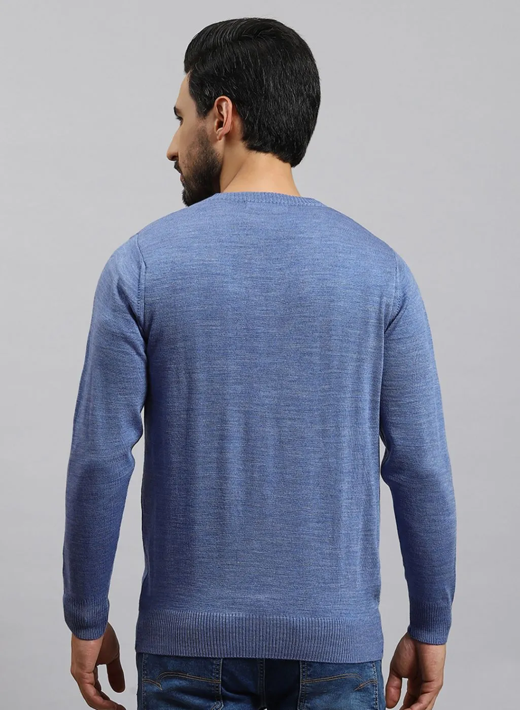 Men Blue Solid Wool blend Pullover